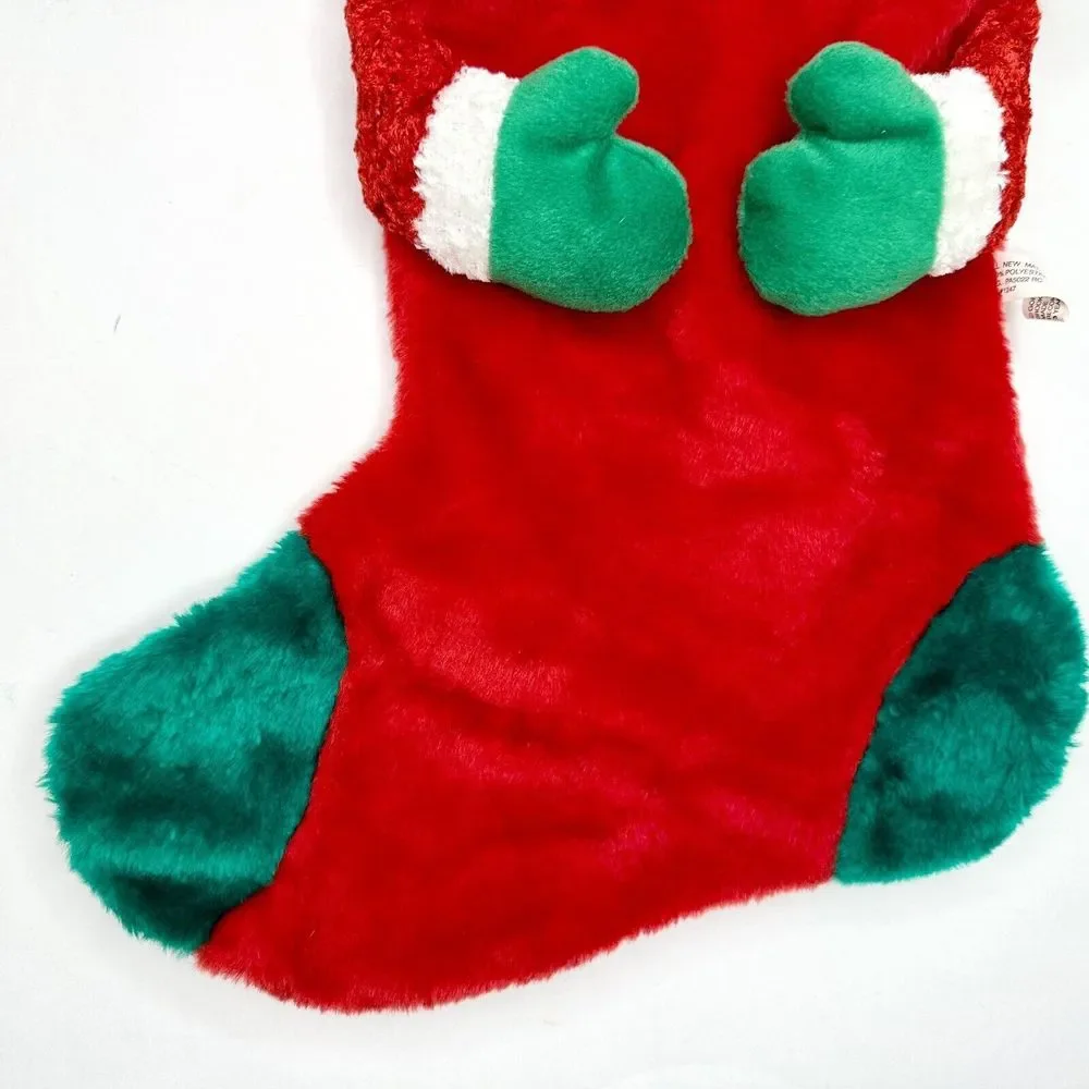 Christmas Stocking Santa Red w/ Santa‎ Head Top Open Preowned 80’s 90’s